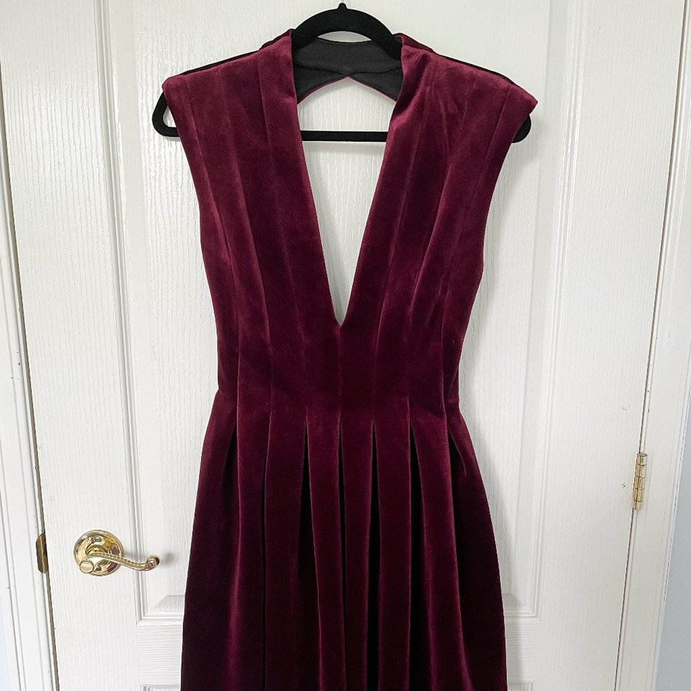 Deep Plunge Bonded Velvet Prom Midi Dress